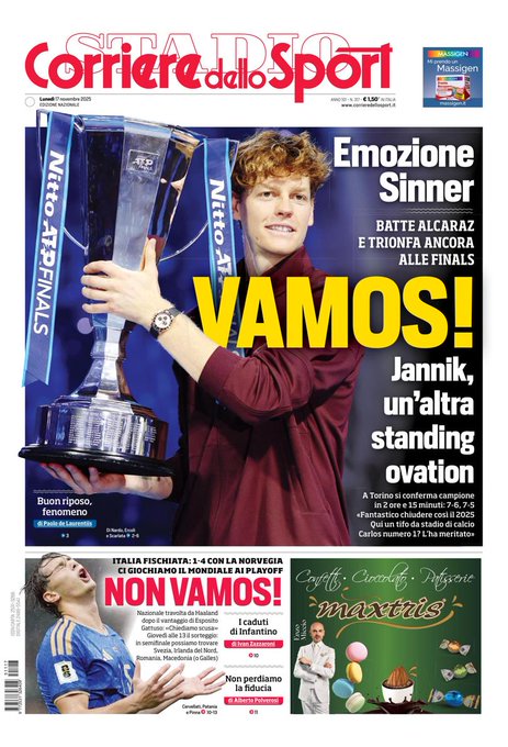Front Page Corriere dello Sport, Monday 17 November 2025