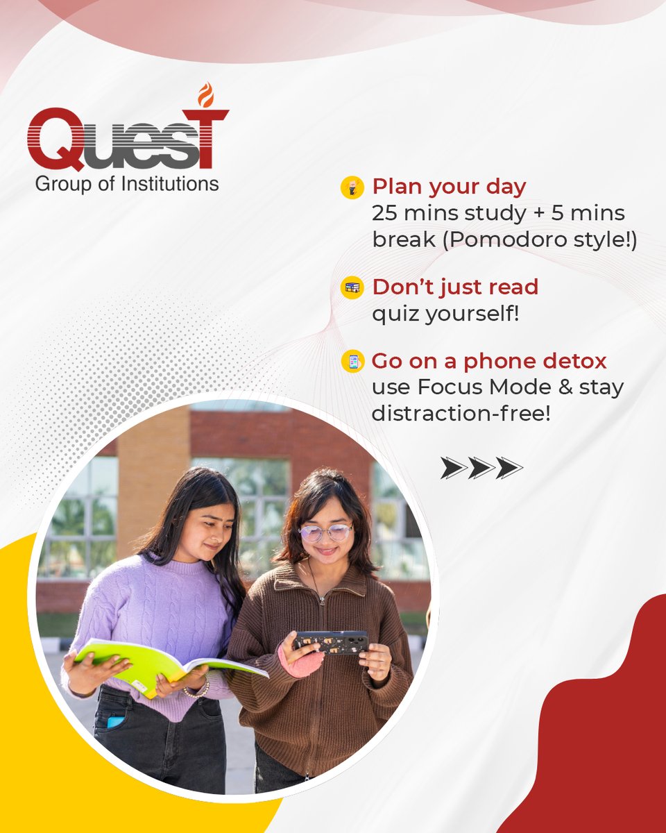 QuestMohali's tweet image. Studying smarter starts here! 📚💪
From focus tricks to memory hacks — here’s your quick guide to ace those exams with confidence.

Try these hacks and tag a friend who needs them! 👇

#QuestChandigarh #Questians #StudyHacks #ExamTime #QuestForExcellence #StudentLife #StudySmart