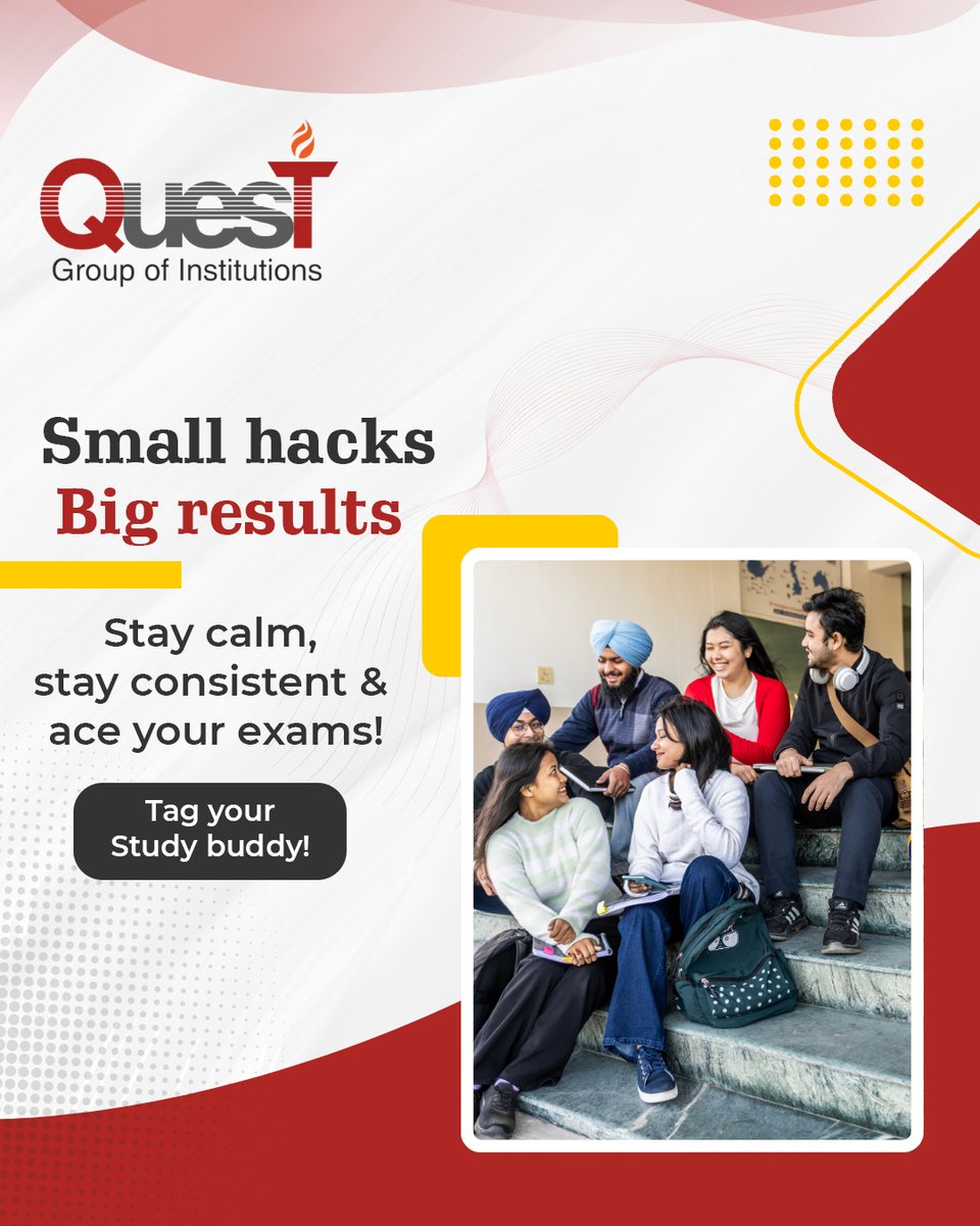 QuestMohali's tweet image. Studying smarter starts here! 📚💪
From focus tricks to memory hacks — here’s your quick guide to ace those exams with confidence.

Try these hacks and tag a friend who needs them! 👇

#QuestChandigarh #Questians #StudyHacks #ExamTime #QuestForExcellence #StudentLife #StudySmart