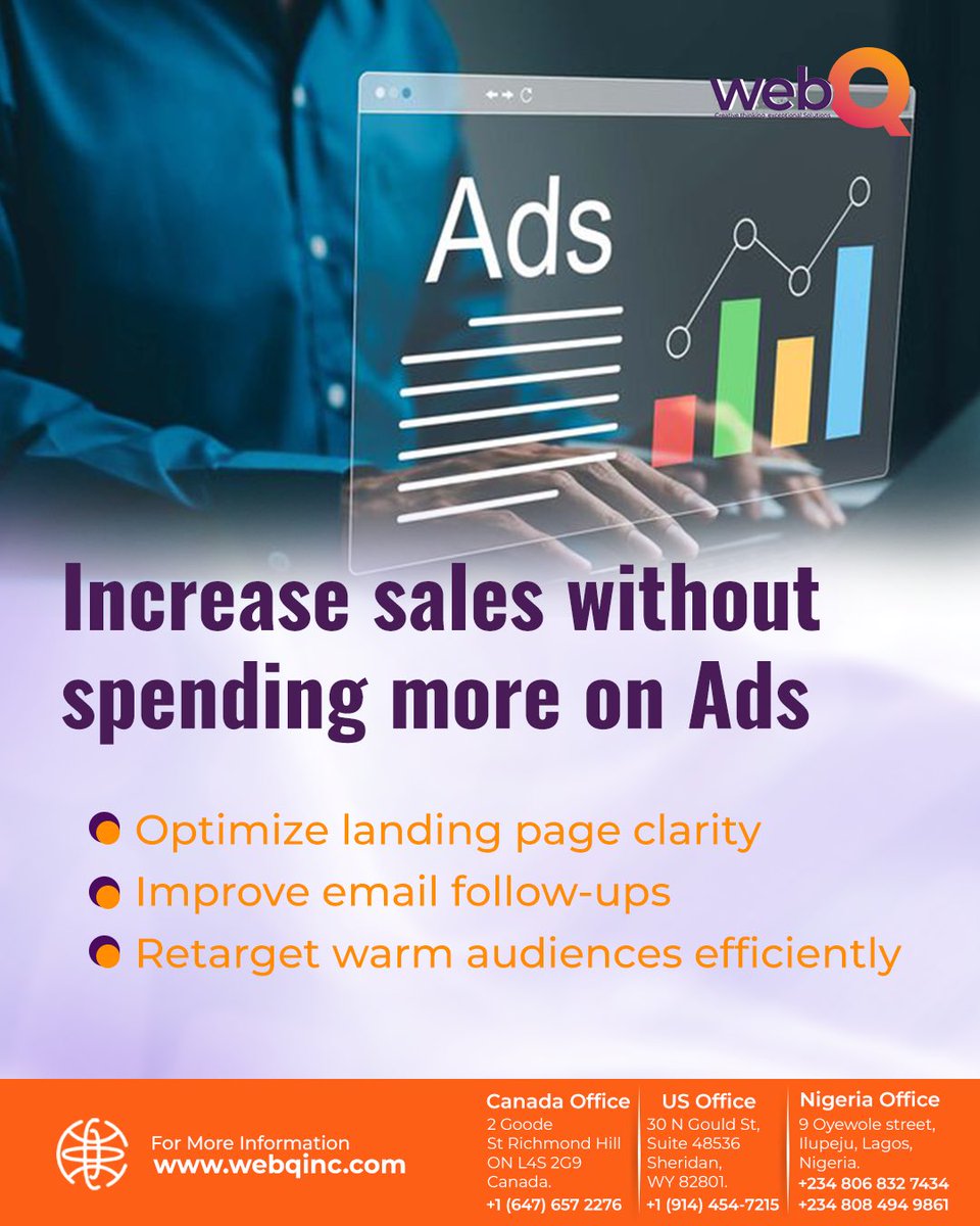 WEBQInc's tweet image. More ad spend doesn’t always equal more sales. Many brands waste money because their funnels aren’t optimized.

WebQ implements strategies to maximize results without extra budget, helping brands grow sustainably.

#B2CMarketing #SalesOptimization #WebQResults #DigitalStrategy