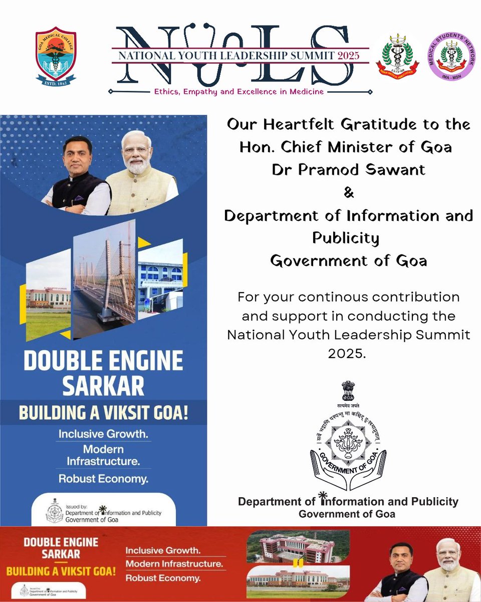 MsnGoa's tweet photo. Heartfelt Gratitude to the Hon. Chief Minister Dr. Pramod Sawant &amp; Department of Information and Publicity, Government of Goa

Core Committee 
NYLS'25 https://t.co/6QPEz4nPXT