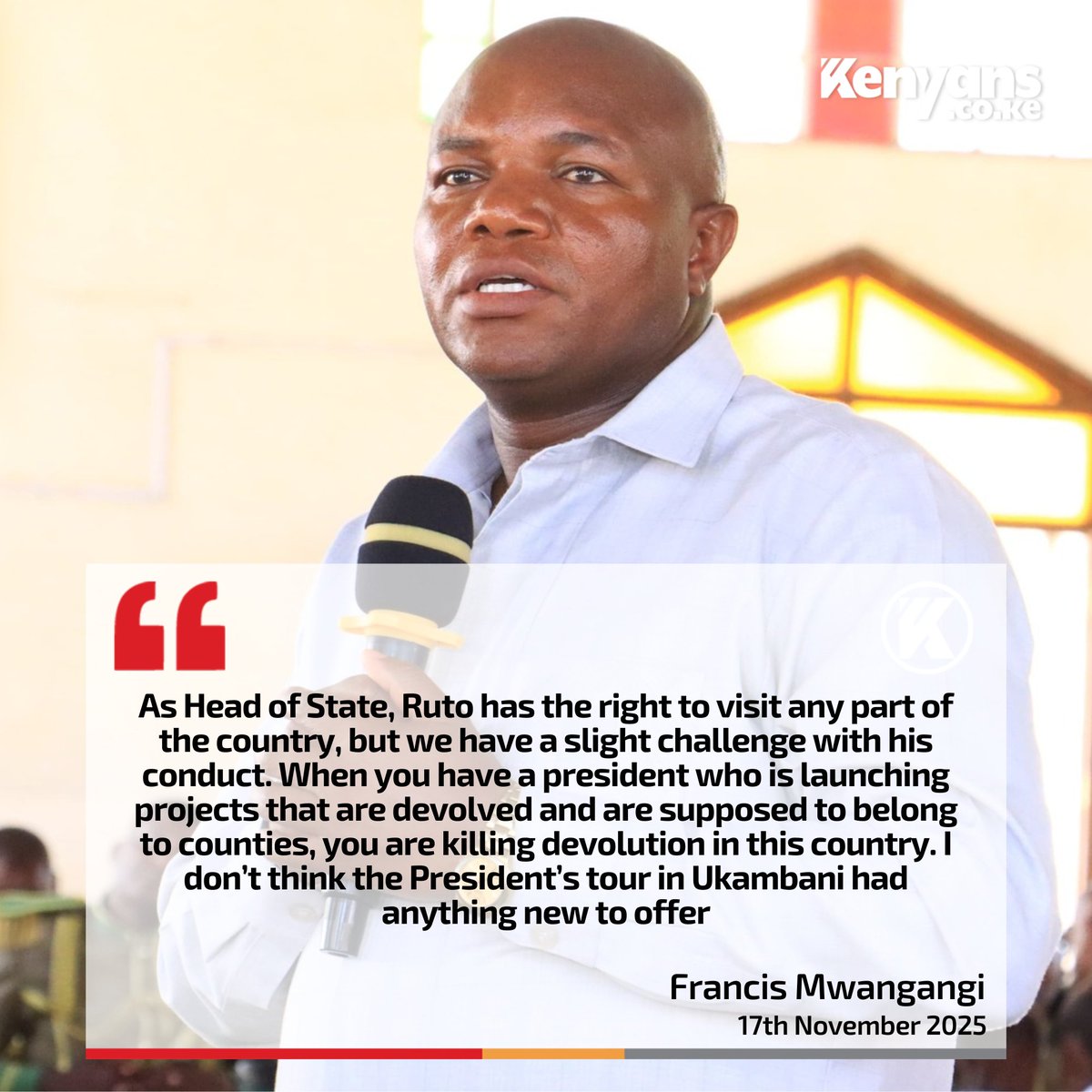 I don’t think the President’s tour in Ukambani had anything new to offer - Machakos County DG Francis Mwangangi