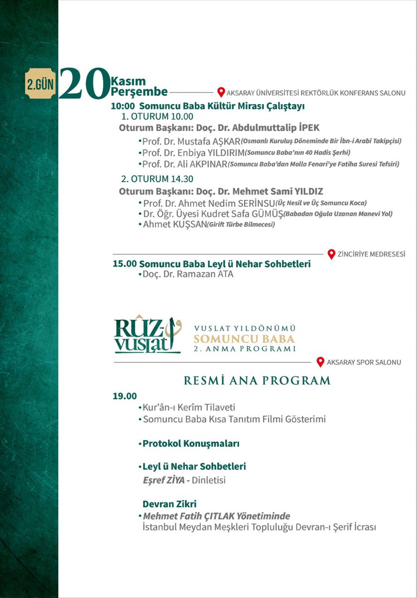 “Maneviyatla, muhabbetle ve rahmet iklimiyle dolu bu özel güne davetlisiniz.“ 

#Somuncubaba Rûz-i Vuslat Etkinlik Programı