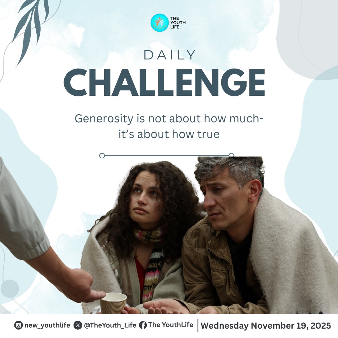 TheYouth_life's tweet photo. Challenge: Bless someone sincerely today, no matter how small it seems.
#DailyChallenge
#theyouthlife
#GenerousHeart
#FaithInAction
#GiveWithLove
#KingdomMindset
Kindly follow us on
Facebook: https://t.co/oYVSz4zaUK
Instagram: https://t.co/zt4ZI9QmvU https://t.co/oZQt7m8K77