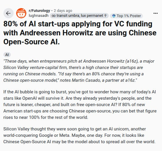 Some people draw analogies between “closed vs open source AI” and “Windows vs Linux.” I’m not sure if that is a valid comparison.

The biggest market for AI (financially) is the enterprise sector as opposed to $20 monthly subscriptions for consumers. As the market matures, more