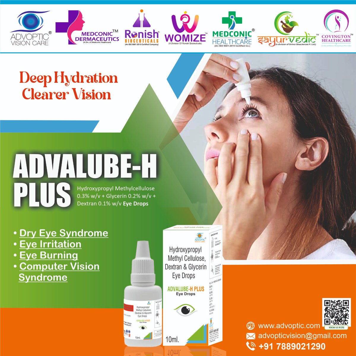advoptic's tweet photo. Soothe dry and tired eyes with ADVALUBE H PLUS 👁️
A smooth blend of HPMC, Glycerin &amp; Dextran for lasting eye comfort and hydration.
Contact 📞+91 78890 21290
🌐 https://t.co/faDq5bxTMo
#EyeCare #Ophthalmology #EyeDrop #healthcare #HealthIsWealth https://t.co/YLK17Anw5F