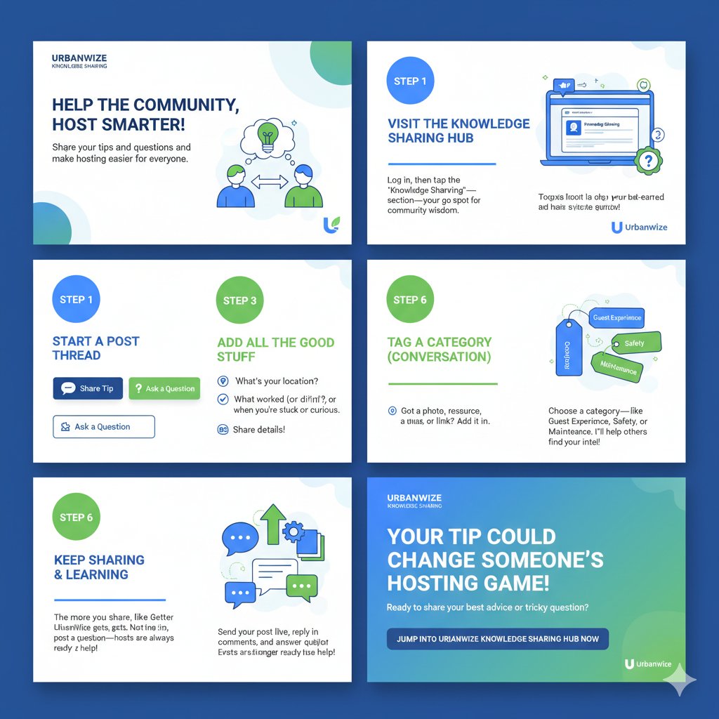 urbanwize's tweet image. 8/ Make your mark, help a host, and up your hosting game. Your tips or questions could change someone’s journey! #SmartHosting #trustsharethrive 
#KnowledgeSharing 
#UrbanWize