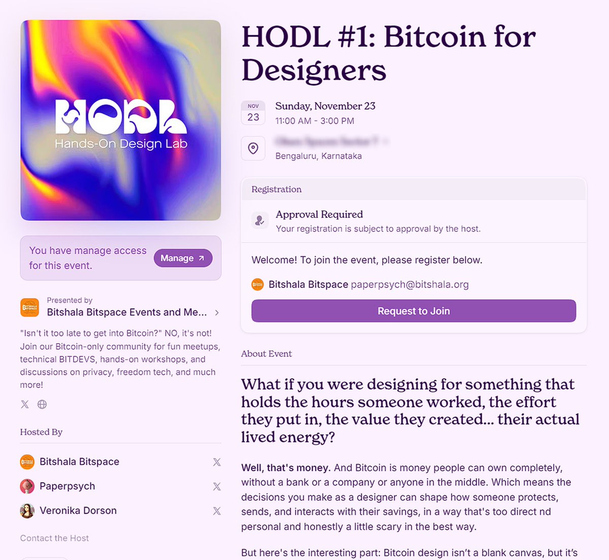 bitshala's tweet image. What happens when you have to design without a safety net?

Small group. Big questions.
12 seats.

Curious? luma.com/8tffin8v