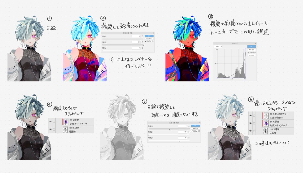 aeae_trpg's tweet photo. 話題のハードライト加工、背景無しの立ち絵だと明るくなりすぎるな～と思ったので自分用調整メモ https://t.co/aGdPxTzbld