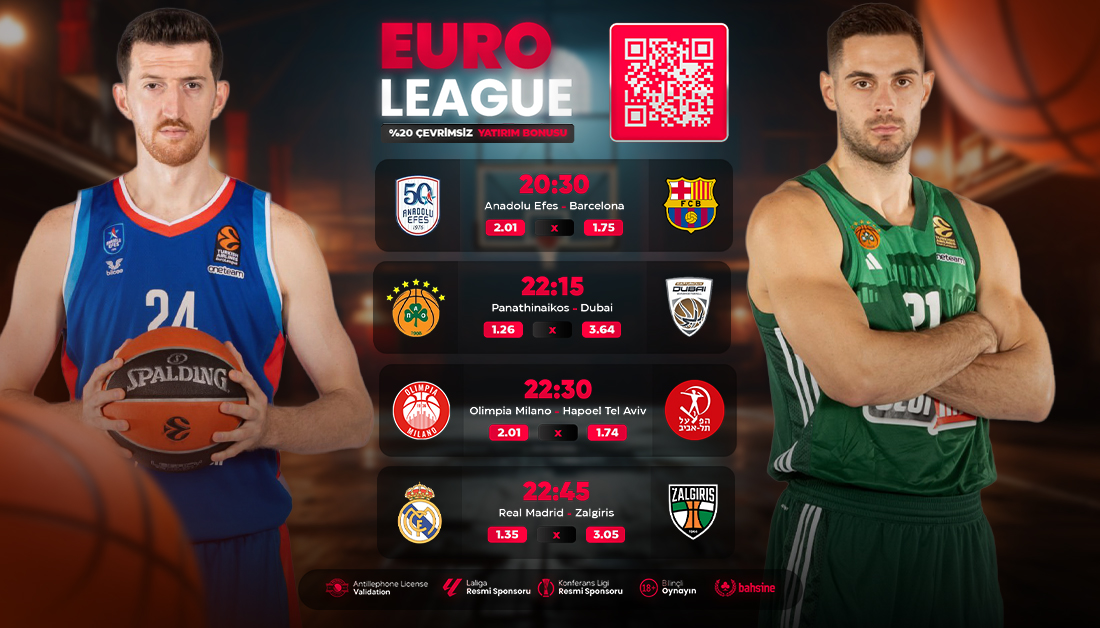 bhsnecom's tweet image. 🏀EuroLeague heyecanı Bahsine’de başlar, kazanç parkede değil cebinde!
Bugünün dev kapışmaları #Bahsine ’de anlam kazanır!

#AnadoluEfes #Barcelona #Panathinaikos #Dubai #OlimpiaMilano #RealMadrid #Zalgiris

🔥Telegram: bit.ly/bhstelegram
🔥Giriş: bit.ly/bhssosyal
