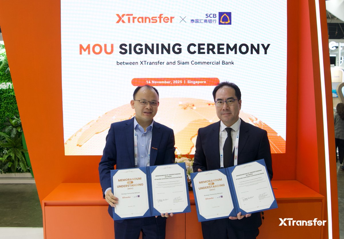 XTransferGlobal's tweet image. 🎉#XTransfer and #SCB team up in #SFF2025 to launch efficient FX services from Thailand to key ASEAN markets.
🌐The #MOU was signed by Bill Deng, Founder and CEO of XTransfer and Rungsi Vongkitbuncha, EVP, Head of Large Corporates and International Business Function of SCB. 🖊️