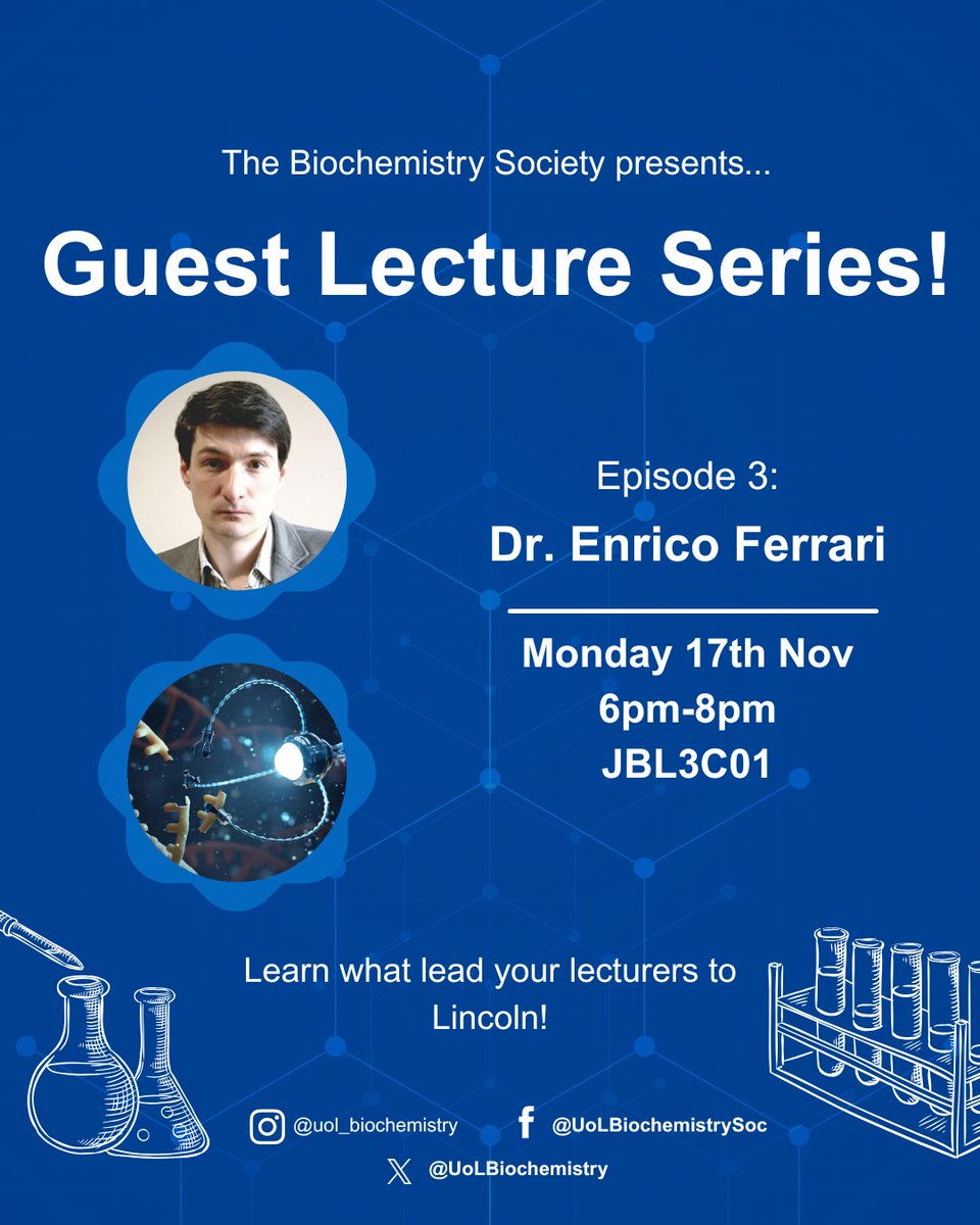 UoLBiochemistry's tweet image. We’re delighted to welcome Dr. Enrico Ferrari as our next speaker in the Guest Lecture Series!

🔗 Event link: lincolnsu.com/events/id/2347…

#UoLBiochemistry #GuestLectureSeries #BiochemistrySociety #Biochemistry #UniOfLincoln #ScienceAtLincoln #StudentSociety #Nanomedicine