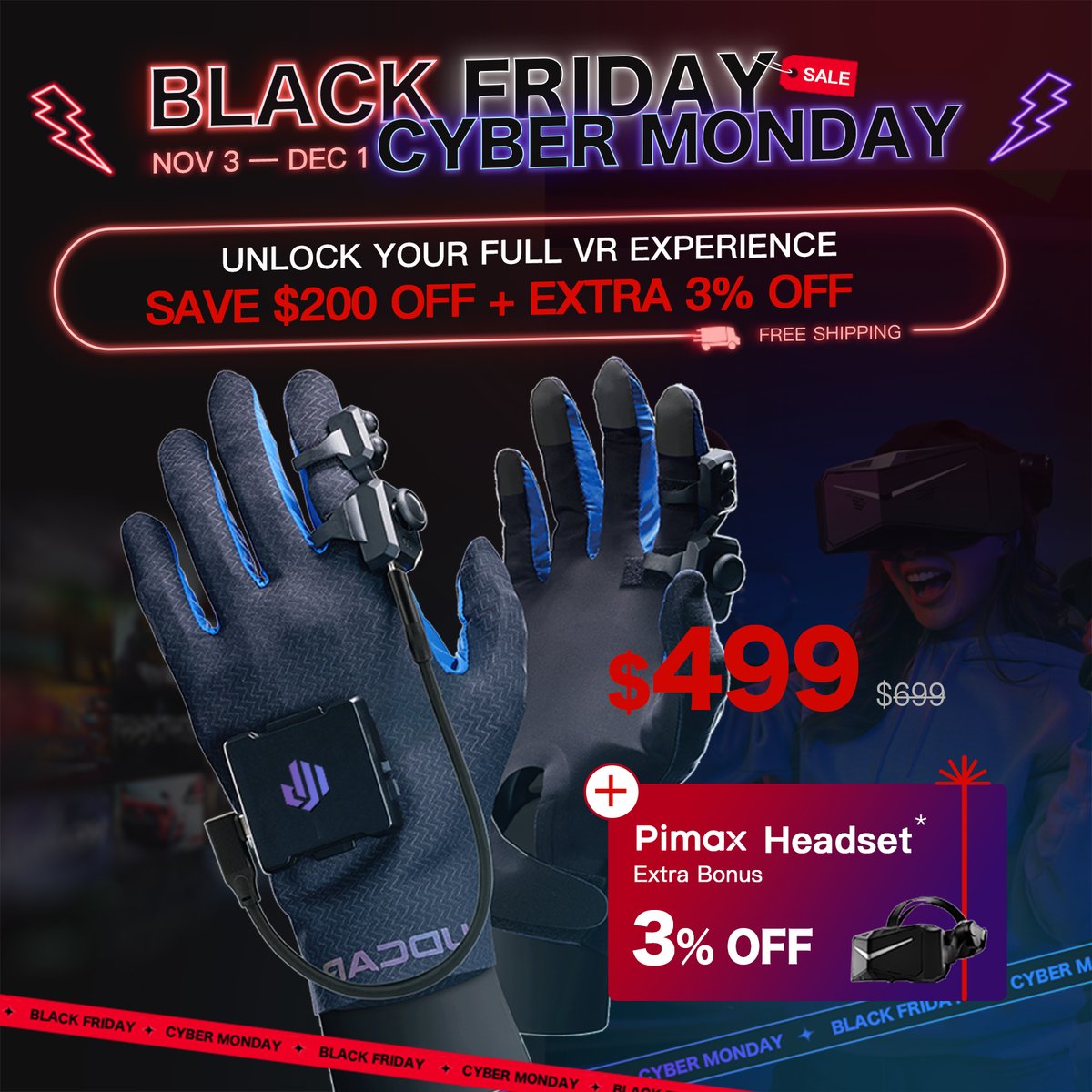 UdexrealJapan's tweet image. 🎉 UDEXREAL × @Pimax_Japan ブラックフライデーセール開催中！
🧤 UDCAP VRグローブ — 年内最安値 $499！
🎁 購入で Pimax Crystal用 3%OFFクーポン をメールでプレゼント✨
🚚 メルマガ登録で送料無料！
🗓 開催期間：11/3（月曜日）～12/1（月曜日）
👉 購入はこちら：udexreal.com
触覚…