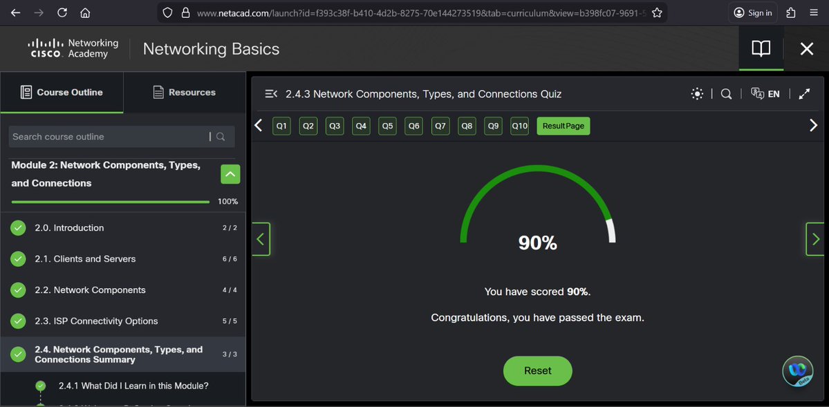 jamesjustlearn's tweet image. Just finished Network Components, Types, and Connections in Cisco’s Networking Basics course.
Learned about:
Clients vs. Servers
Key network hardware
ISP connectivity options
Network types &amp;amp; topologies
Excited to keep building my IT skills! #CiscoNetworkingAcademy #Networking