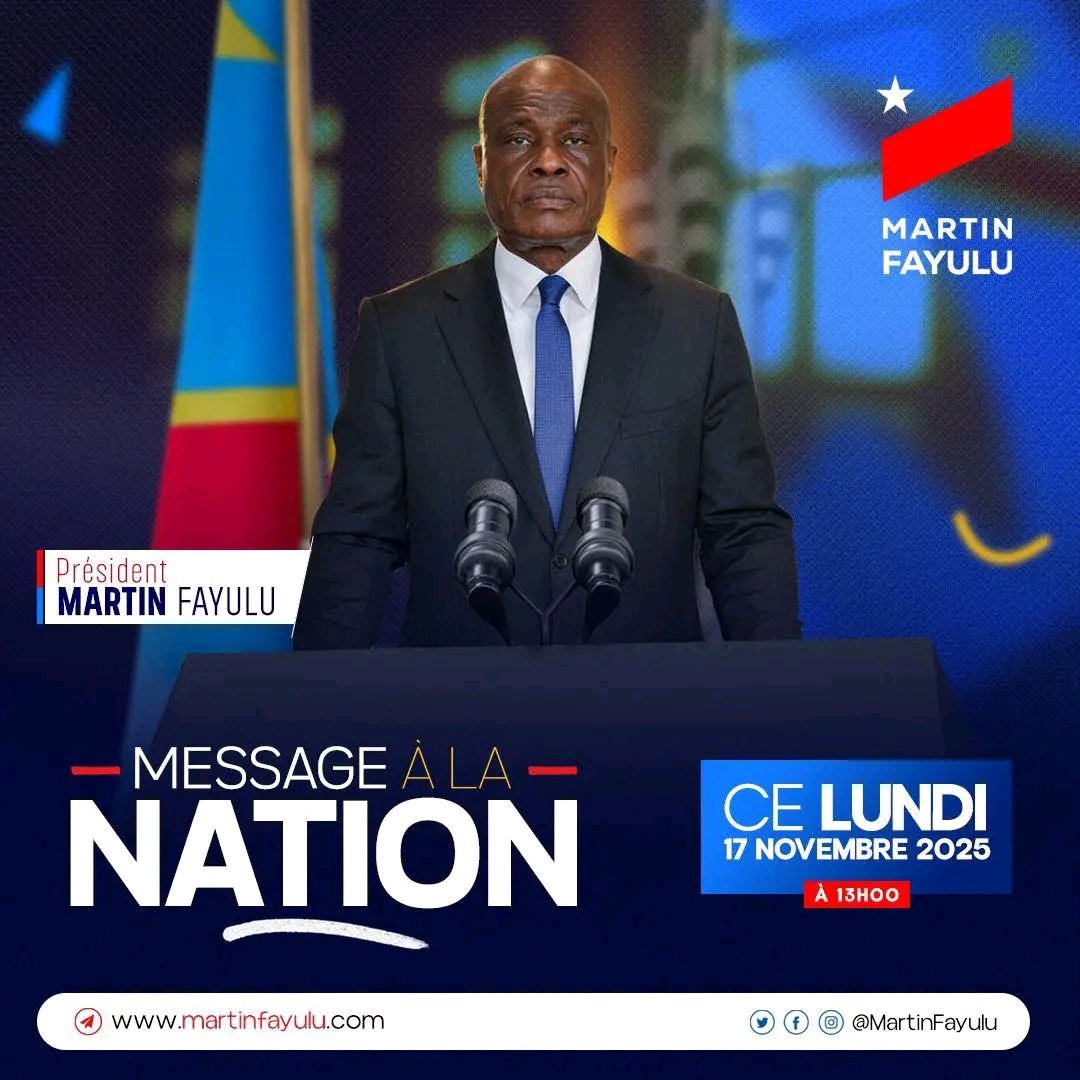Message à la Nation....
13h00 heure de Kinshasa par Le digne fils du pays <a href="/MartinFayulu/">Martin Fayulu</a>

Attendons-nous des sujets délicats ??
Le discours éluciderait les esprits !!!
<a href="/AnakekaWiss/">Anakeka Wissen</a>