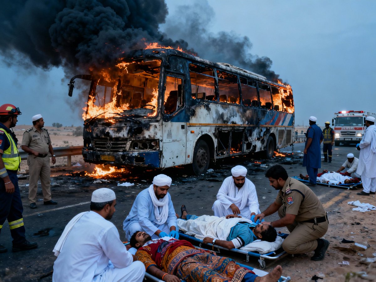 Sunny_000S's tweet image. TRAGEDY HITS UMRAH PILGRIMS IN SAUDI ARABIA⚡️

🗓17th November 2025

At least 42 Indian Umrah pilgrims have died after their bus crashed into a tanker.
The incident took place on Mecca-Medina Highway near Jeddah.

#SaudiArabia #Umrah #UmRash #riyadh