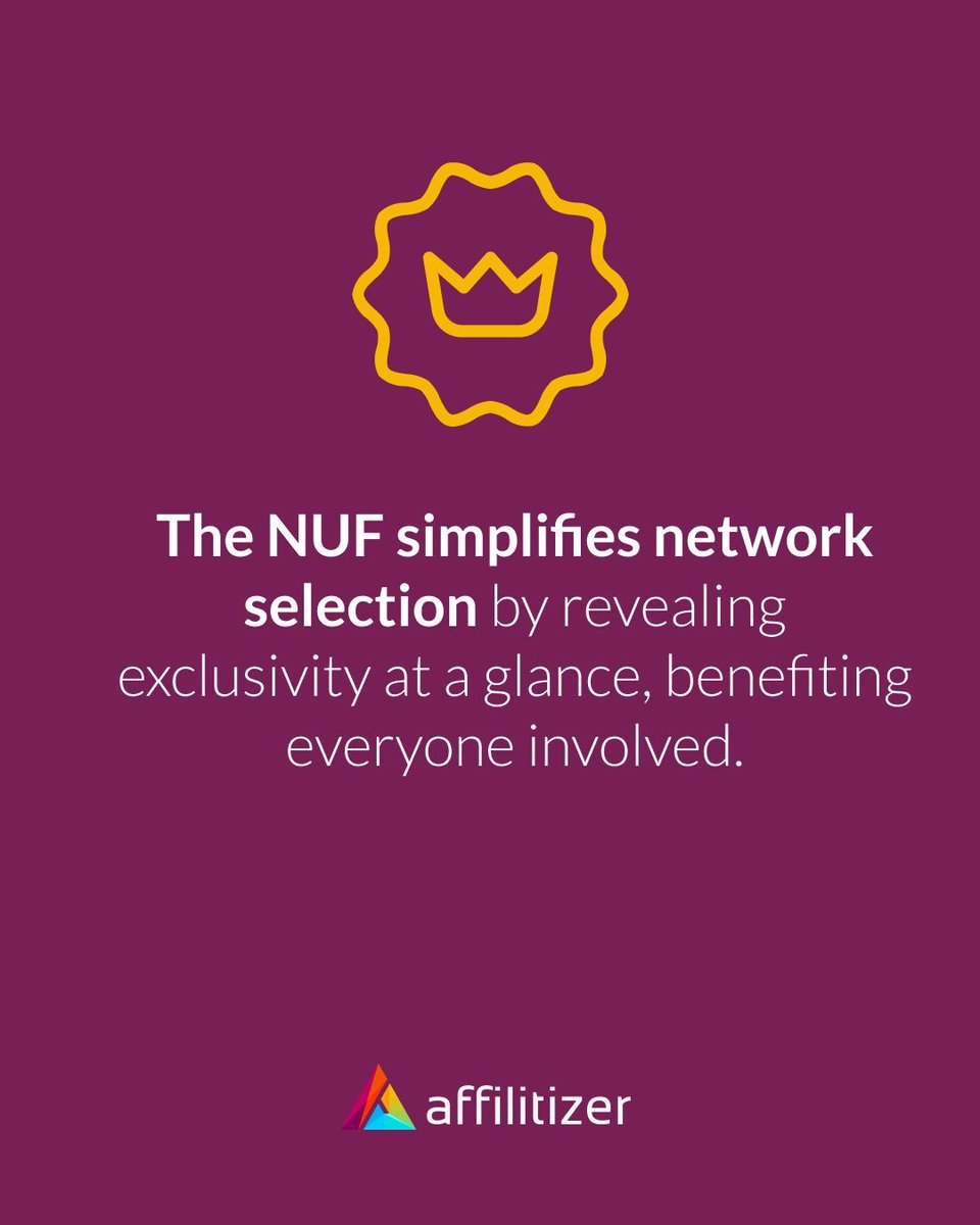 affilitizer's tweet photo. The NUF makes selecting affiliate networks easier, more transparent, and more strategic. Instead of sifting through countless programs, you get a clear view of exclusivity at a glance. https://t.co/8dC9oMAAe9