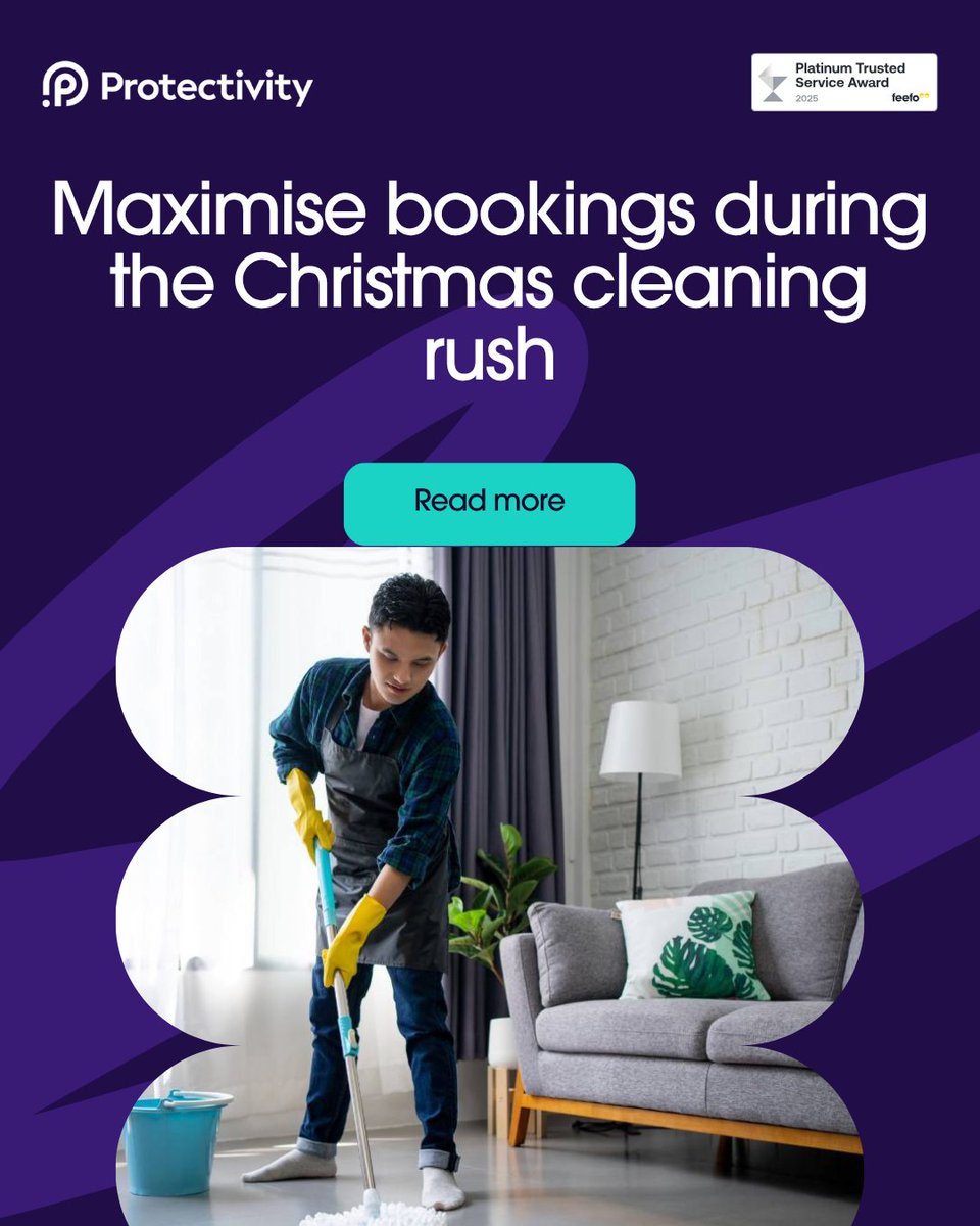 Protectivity's tweet image. Is your cleaning business ready for the festive rush? Our latest blog dives into maximising bookings during the Christmas rush — from scheduling and clear payment policies to targeted marketing. Make the most of the season and turn demand into profit!

protectivity.com/knowledge-cent…