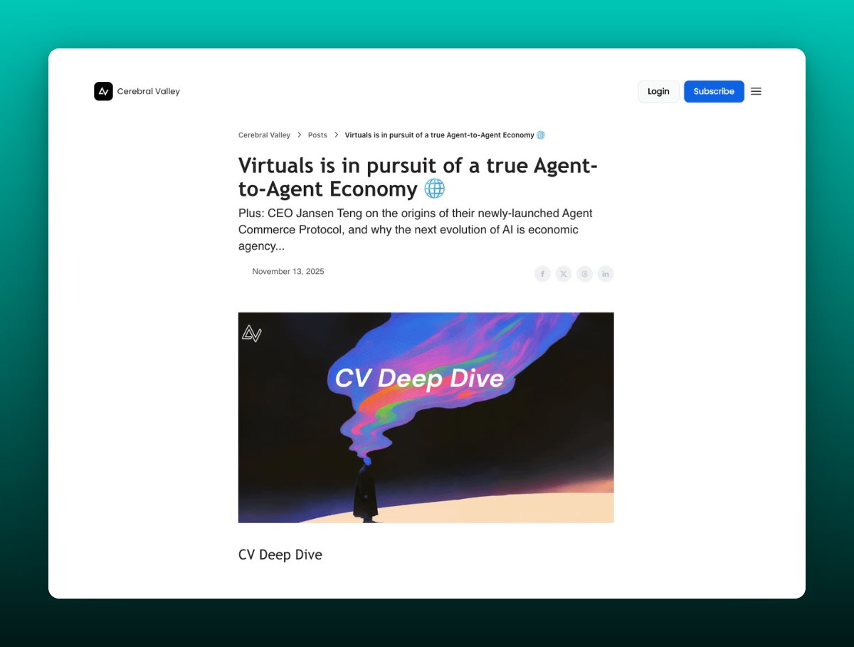 virtuals_io's tweet image. Most AI giants are solving agentics in fragments. Google’s A2A and AP2 protocols tackle agent communication and payments. Stripe and OpenAI are building agent commerce checkouts for LLMs to transact. x402 focuses on machine-to-machine settlement.

Each player holds one piece of…