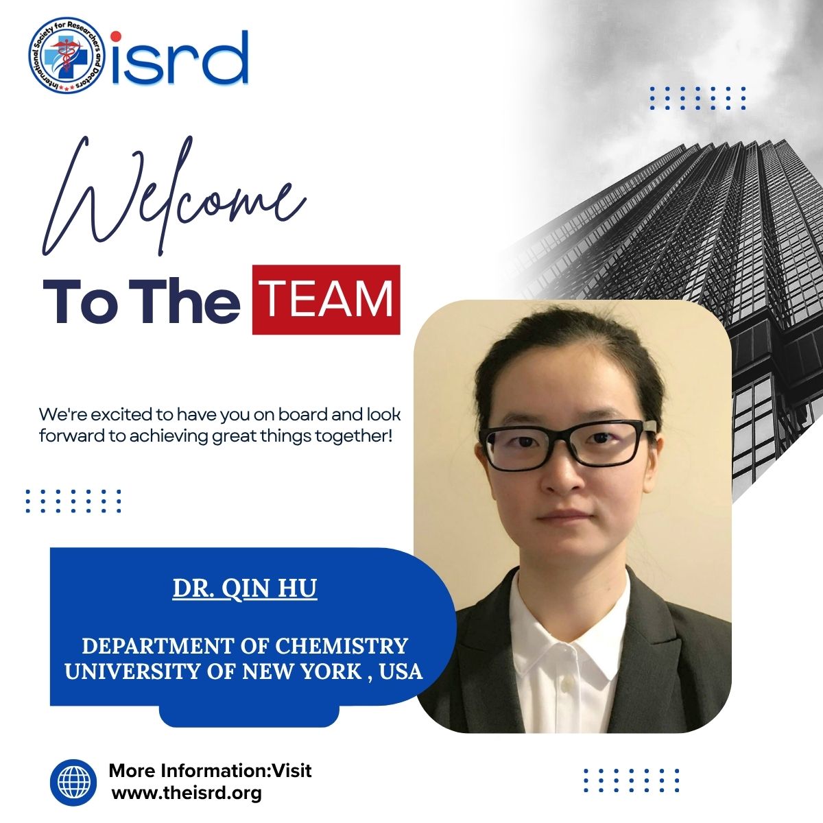 isrdconf's tweet image. Dear 𝐃𝐑. 𝐐𝐈𝐍 𝐇𝐔,

On behalf of the entire committee, I’d like to extend a warm welcome to you! We’re thrilled to have you join us and look forward to the perspective, expertise, and energy you’ll bring to the team.

#theisrd #NewCommitteeMember #CommitteeMember #Welcome