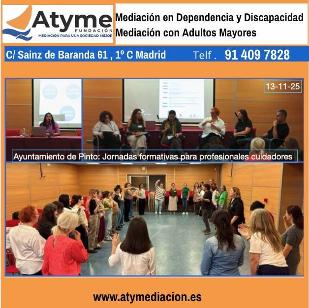 Desde Atyme agradecemos la invitación al Ayuntamiento De Pinto jque ha celebrado dos jornadas formativas para profesionales y familias cuidadoras de personas dependientes en este día de reflexión, puesta en común y continuar con el trabajo iniciado.