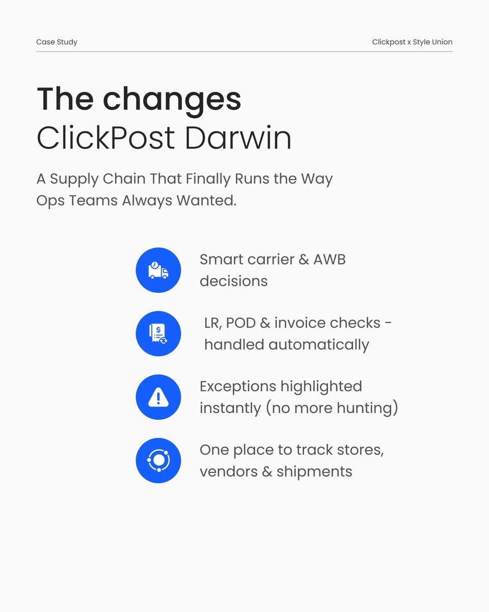 ClickPostTech's tweet image. @styleunion_in didn’t grow 150% YoY by chance.
They grew because their supply chain finally stopped holding them back.

When tracking, follow-ups, and exceptions run on automation instead of people, growth feels like momentum-not chaos.

#ClickPost #Ecommerce #Logistics