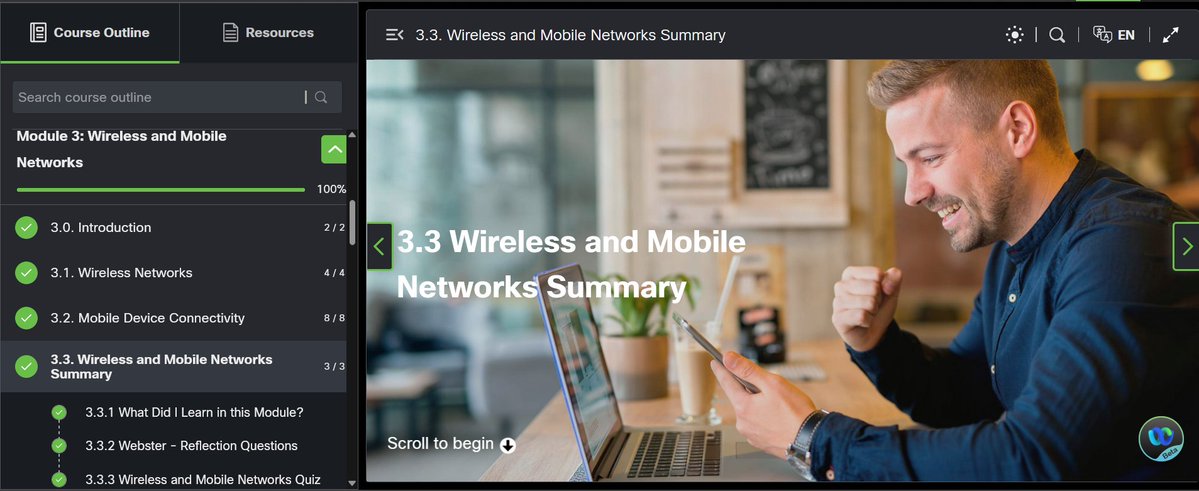 jamesjustlearn's tweet image. I also completed the Module 3, which talks about Wireless &amp;amp; Mobile Networks in the Cisco Networking Basics course!
📶 Learned about Wi-Fi, mobile connectivity.
On to the next module! 🚀
#CiscoNetworkingAcademy #NetworkingBasics #WirelessNetworks #TechSkills