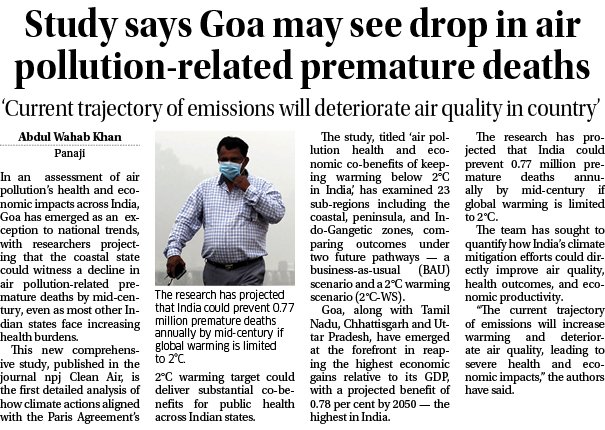 Navhind_Times's tweet image. Researchers are projecting that the Goa could witness a decline in air pollution-related premature deaths by mid-century, even as most other Indian states face increasing health burdens...

#airpollutioncontrol #Goanews #NavhindTimes