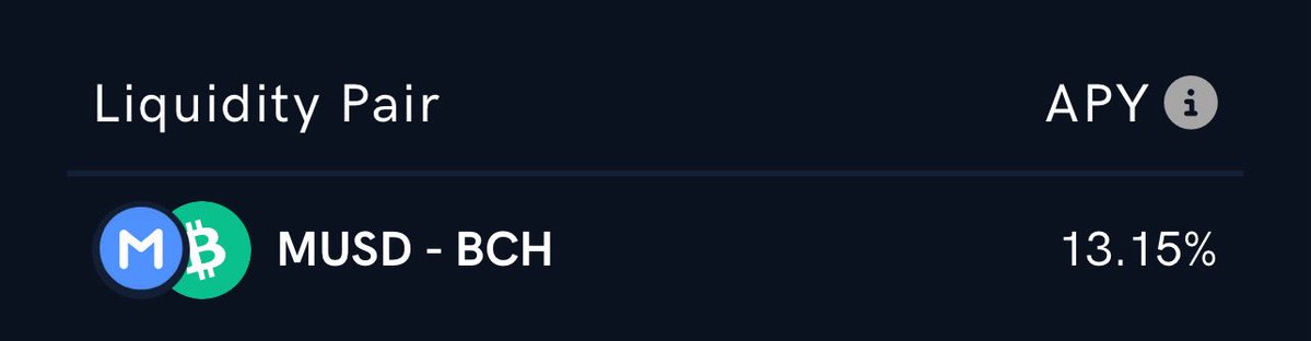 MoriaMoney's tweet image. Current APY for MUSD-BCH pools on @CauldronSwap: 13.15% 🐋