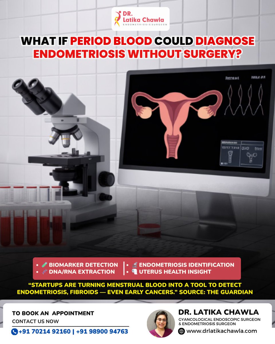 DrLatikaChawla's tweet image. What if period blood could diagnose endometriosis — without surgery?

New femtech innovations are using menstrual blood to detect endometriosis, adenomyosis &amp;amp; more — non-invasively.

🩸 It’s not waste. It’s data.

#endometriosis #femtech #drlatikachawla #womenshealth