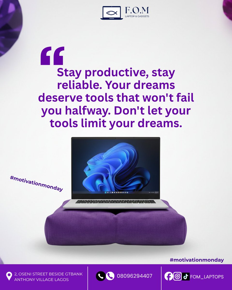 FOM_LAPTOPS's tweet image. Your dreams deserve tools that won’t fail you halfway.

Shop your reliable device from F.O.M Laptops and Gadgets today.

Send us a DM for free consultation on the laptop you can purchase for your productivity. 

 #FishersOfMenGadgets #Technology #ReliableTech #FOMInspireslagos