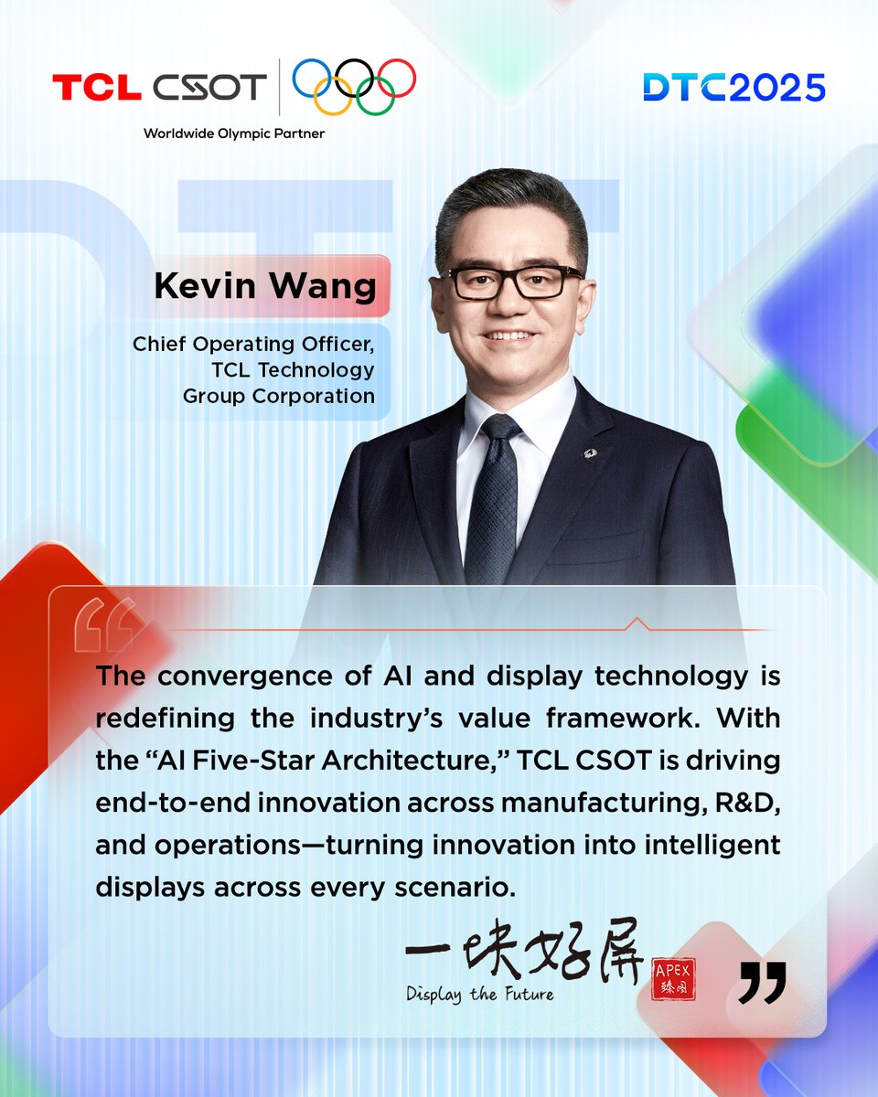 TCL_CSOT's tweet image. #TCLCSOT leaders are shaping the next era of #displaytech.

From Inkjet-printed OLED (#IJPOLED) to AI-powered integration and #APEX, #innovation meets purpose—advancing progress for people and the planet.

Discover what our leaders have to say. #DisplaytheFuture