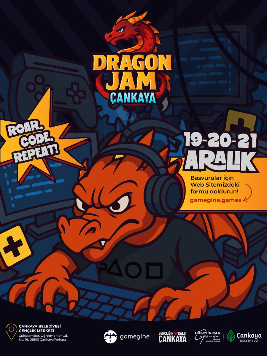 Dragon Jam Çankaya başlıyor!
🎮🐉🔥

19-20-21 Aralık’ta oyun dünyasının kalbi Çankaya Gençlik Merkezi’nde atacak!

Kodla, üret, yarış, tekrar et! 

Başvuru için⬇️
🔗gamegine.games