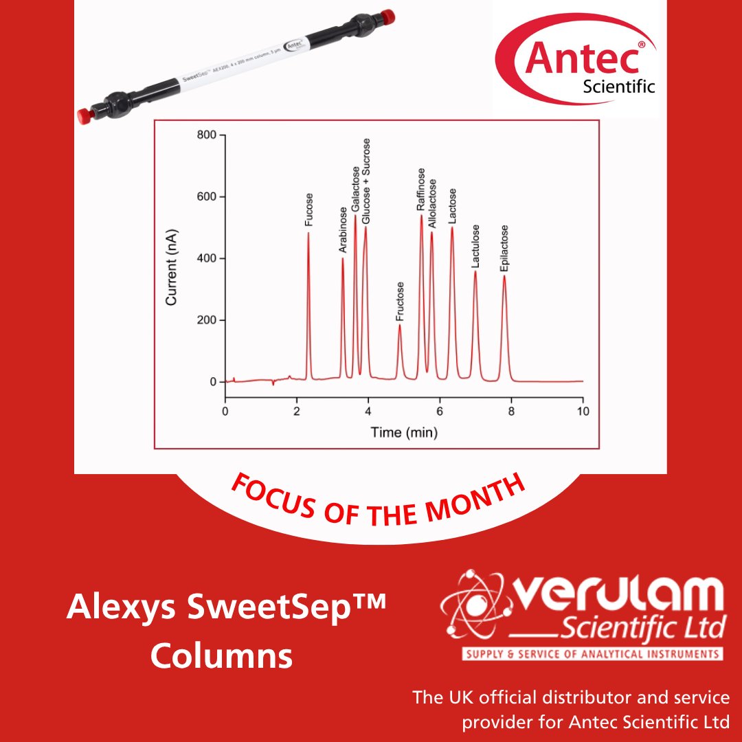 VerulamScienti1's tweet image. SweetSepTM 2.1mm Inner Diameter (ID) Carbohydrate Column: Fast, sensitive, accurate lactose analysis

To find out more, read our latest blog here -  verulamscientific.com/focus-of-the-m…

 #foodanalysis #carbohydrateanalysis #hplc #electrochemistry #ECD #analyticalchemistry #antecscientific