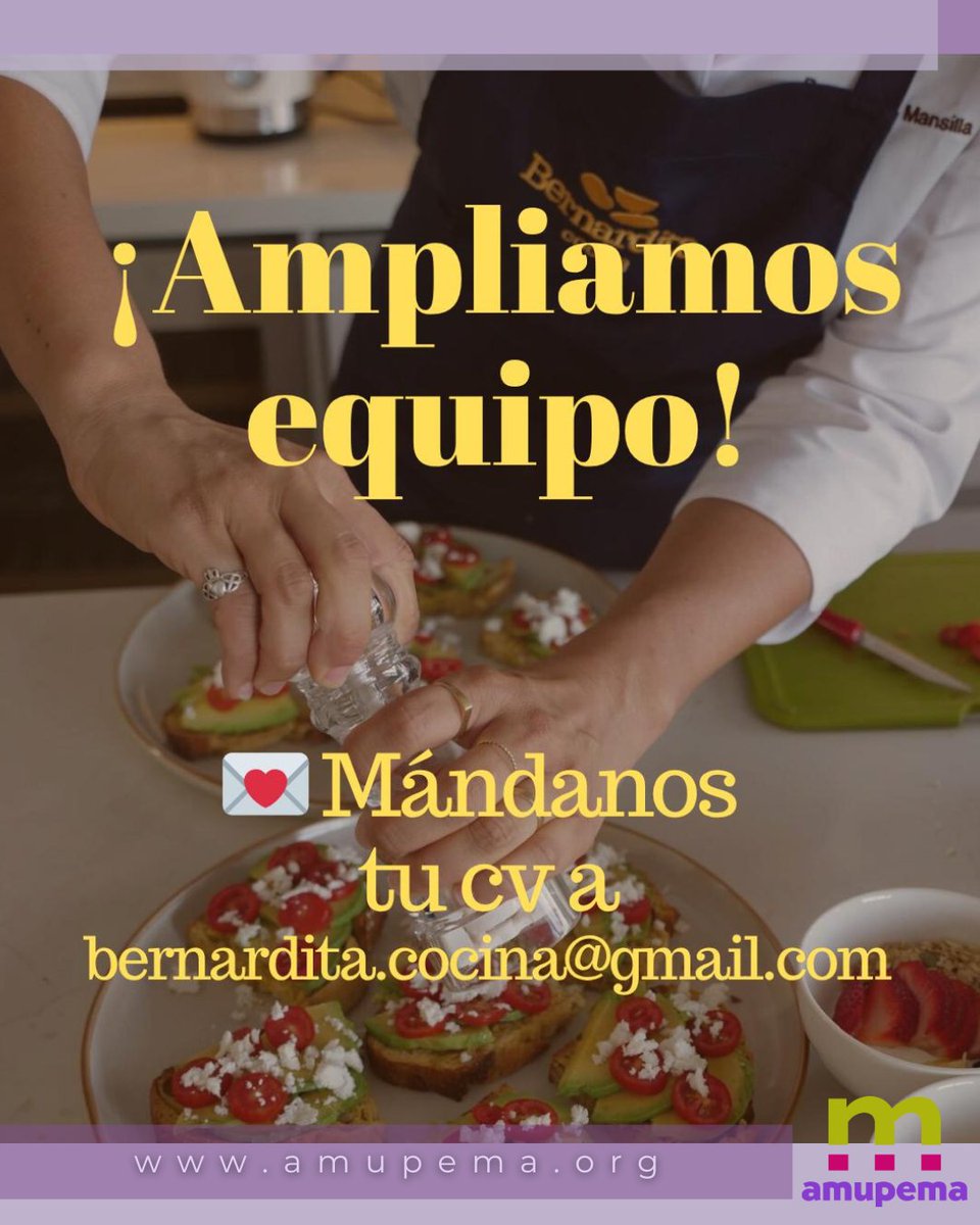 ❤️ Si amas la cocina, la disfrutas y quieres ser parte del maravilloso equipo de Bernardita.Cocina, envía tu CV a bernardita.cocina@gmail.com 

Si conoces a alguien interesado, compártele esta información.

¡Te están buscando!🧑‍🍳😊

bernarditacocina.com 

#cocina #Empleo