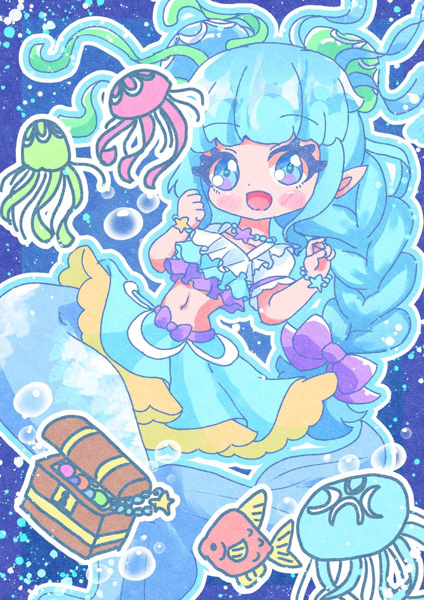 星座シリーズの水瓶座ちゃんとうお座ちゃん #創作 #創作イラスト #星座