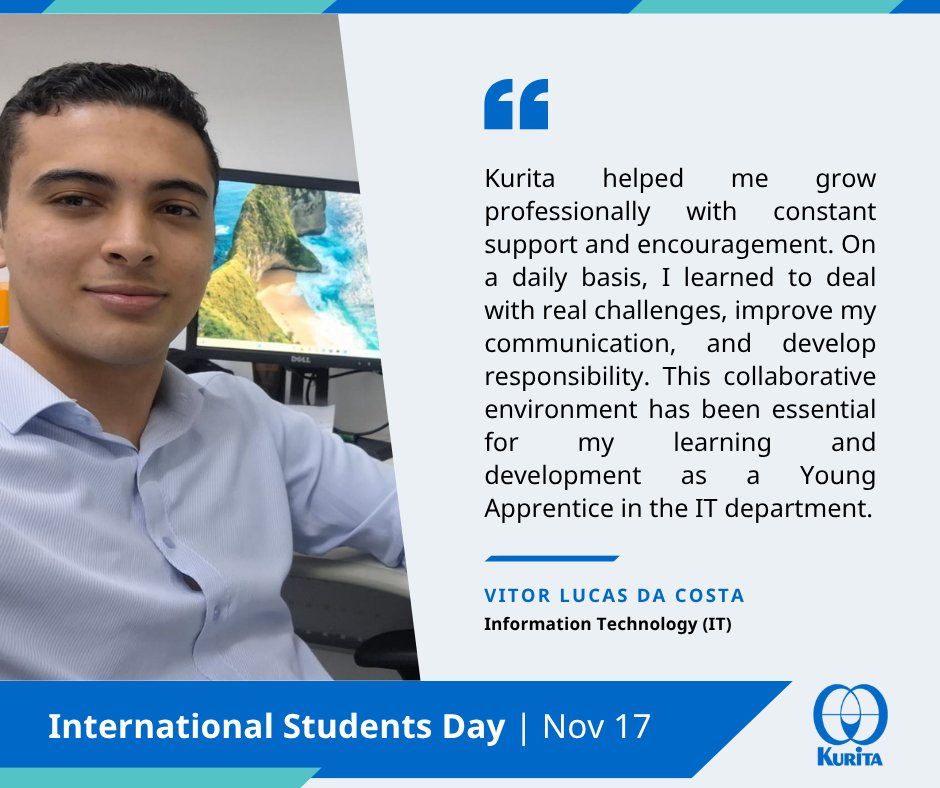 🌍 Happy #InternationalStudentsDay! Today, we celebrate the dedication and enthusiasm of our students. Your passion, innovation, and commitment to sustainability inspire us every day. Hear from our students and explore career opportunities at Kurita: 
👉ow.ly/xwJL50XrBaA