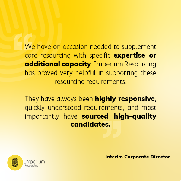 We love receiving positive feedback like this from our clients! 👏

If you need any #interim executive roles filled for your local authority, contact us via email at info@imperiumresourcing.com or call us on 0203 929 4000. 

#interimrecruitment #interimexecutives