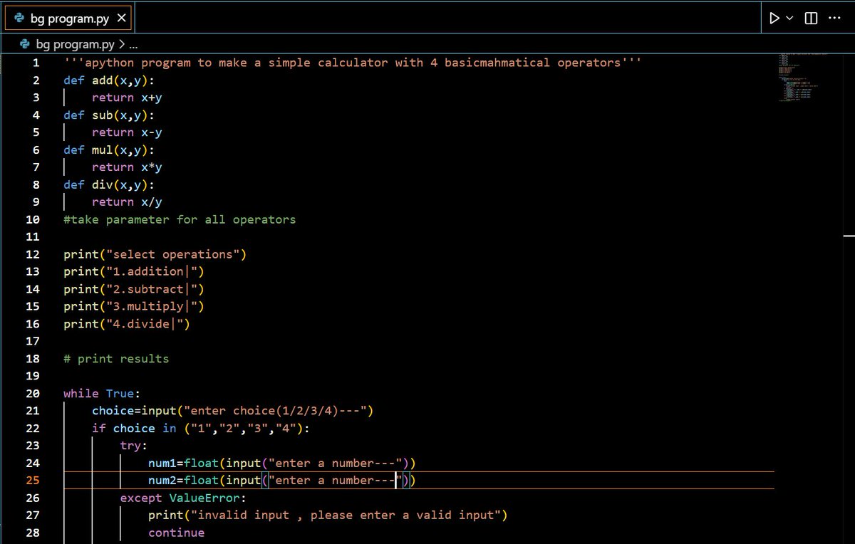 ShawkatIslam02's tweet image. a python program to make simple calculator with 4 basic mathematical operators ( &quot;+&quot; &quot;-&quot; &quot;x&quot; &quot;/&quot; )for beginners . 

@ThePSF 
@clcoding 

#pythonforbeginners
#pythoncode 
#calculator
#codeforbeginners
#pythonprogramming