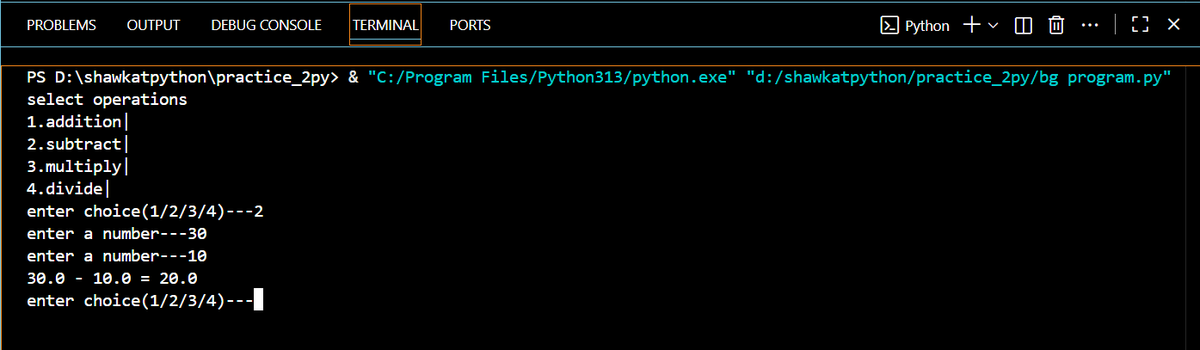 ShawkatIslam02's tweet image. a python program to make simple calculator with 4 basic mathematical operators ( &quot;+&quot; &quot;-&quot; &quot;x&quot; &quot;/&quot; )for beginners . 

@ThePSF 
@clcoding 

#pythonforbeginners
#pythoncode 
#calculator
#codeforbeginners
#pythonprogramming