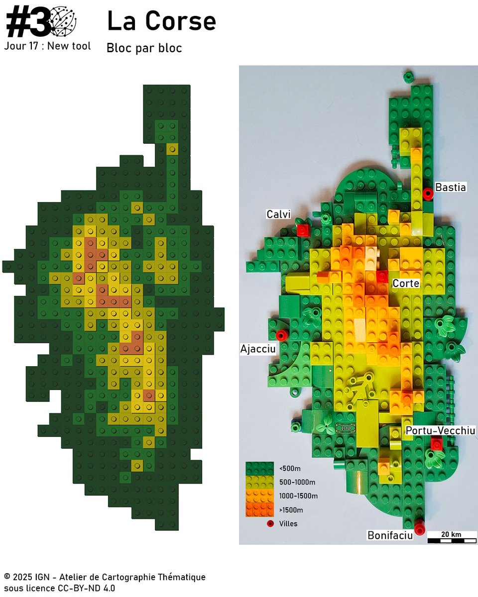 CanFre's tweet image. La Corse, bloc par bloc

On a  replongé les mains dans les boites de Lego  pour recréer la carte, mais  en relief cette fois.

#30DayMapChallenge – J17 A New tool

Retrouvez l&apos;ensemble des créations des collègues : ign.fr/mag/30DayMapCh…

✍️ Maureen Chatel et Marie Stretti