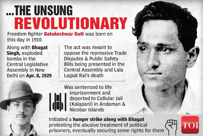 Comrade Batukeshwar Dutt was born on 18 November 1910. He was an Indian revolutionary freedom fighter. 
Both Dutt and Bhagat Singh were members of the HRA, founded in 1924 and renamed the Hindustan Socialist Republican Association in 1927 to reflect its socialist ideology. #CPIM
