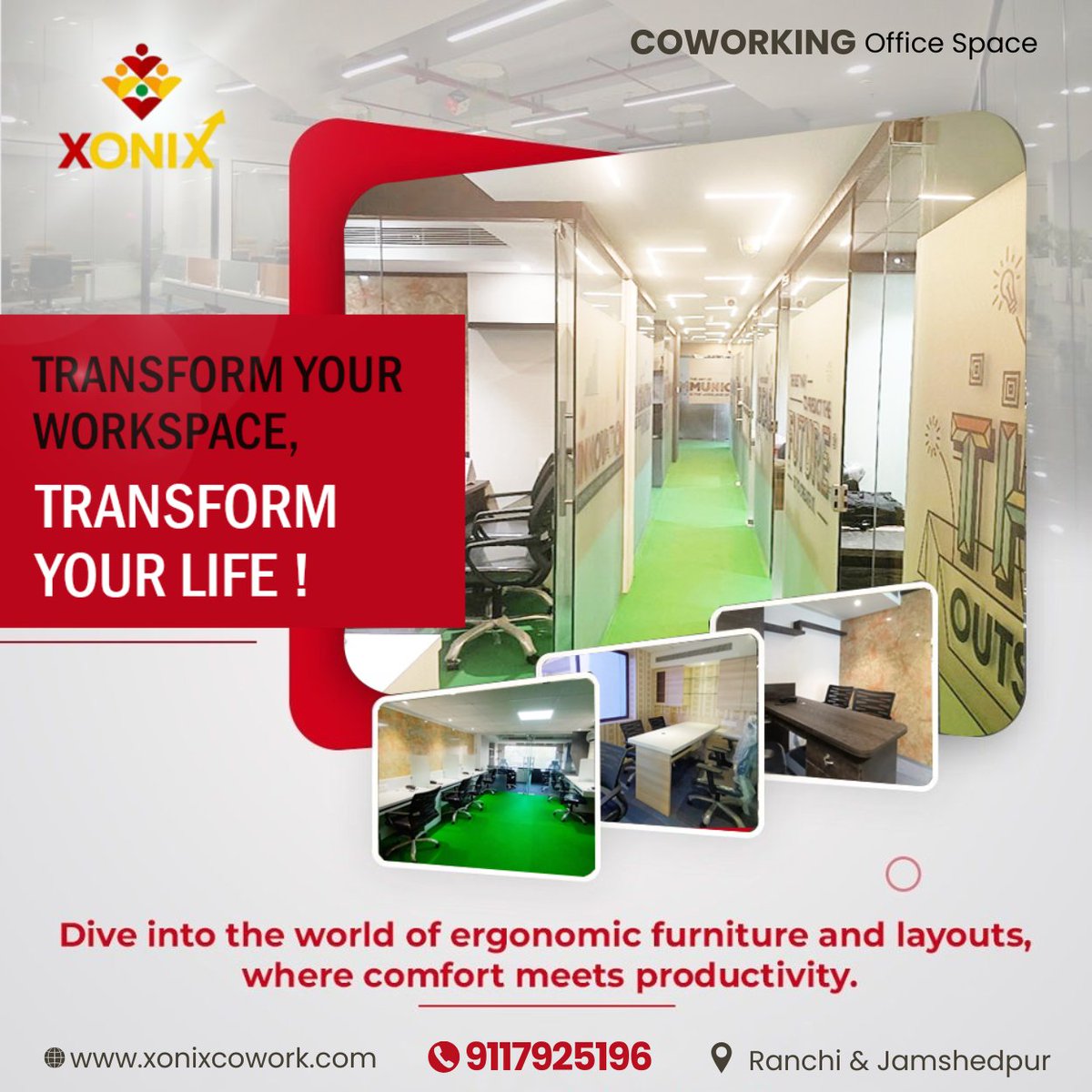 xonixcowork's tweet image. 🚀 Transform Your Workspace, Transform Your Life!
XONIX Coworking के साथ पाएँ एक ऐसा Premium Workspace जहाँ Comfort और Productivity दोनों मिलें।

📍 Ranchi &amp;amp; Jamshedpur
📞 9117925196
🌐 xonixcowork.com

#XonixCoworking #CoworkingSpace #ModernWorkspace #WorkspaceDesign