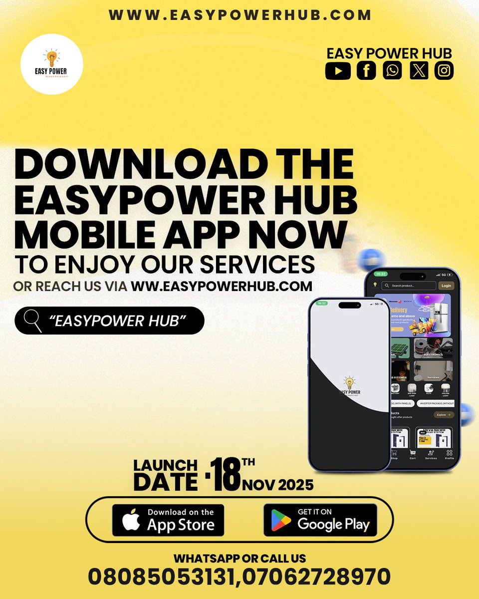 EasyPowerHub's tweet image. Easypowerhub App Launch – 18 November 2025. Dear Valued Customers, Partners, and Innovators,
We are delighted to announce the grand launch of the *Easypowerhub APP*
 easypowerhub.com 
#Easypowerhub #AppLaunch