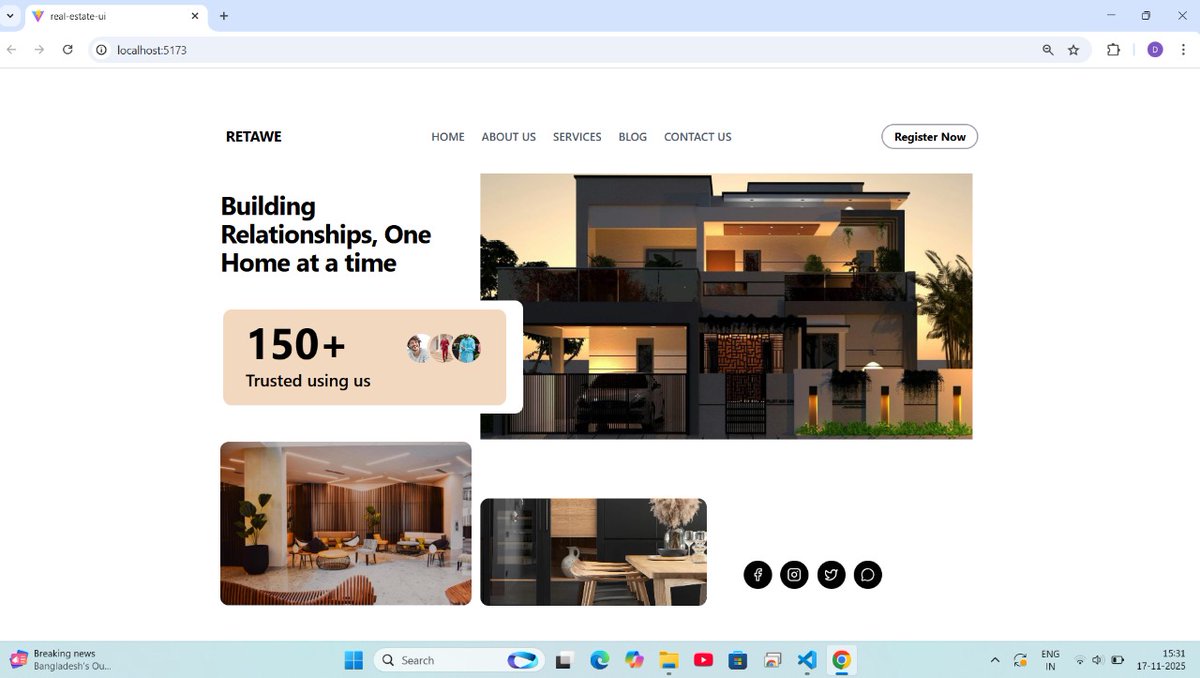 Diya_meghani's tweet image. Frontend Dev challenge 
Day 2 — Real Estate UI
Built this clean real-estate homepage today. React + Tailwind practice is getting smoother every day. 🔥
#Frontend #UIDesign #WebDev