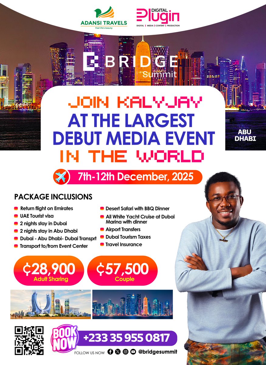 AsieduMends's tweet image. I’m excited to share that this December, we will be in Abu Dhabi for the BRIDGE Summit which is the world’s largest debut media gathering.

It’s a strong opportunity for brands, corporate teams, brand ambassadors, and creators to grow capacity, build global networks, and tap into…