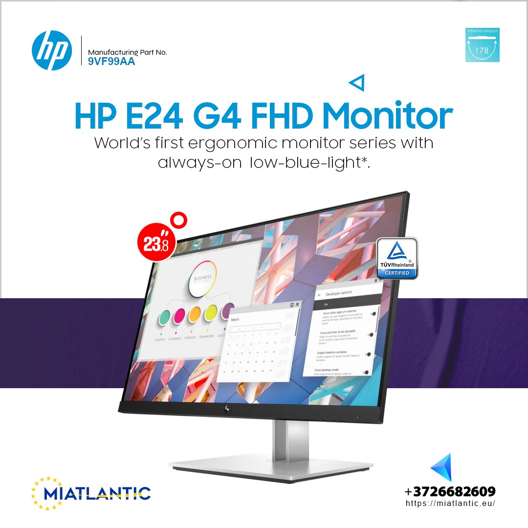 Available Now: HP E24 G4 E-Series 23.8" Full HD Monitor

 🔹 Model: 9VF99AA#ABB

📞 Reach out to learn more or request a quote!

info@miatlantic.eu | +372 6682609

🔗 miatlantic.eu/en/9vf99aa-abb

#MIATLANTIC #HP #LCD #14kWh #FlatScreenshape #QualityYouCanTrust #instock #available
