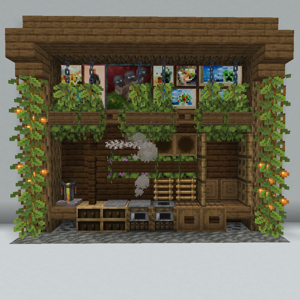 izanaminomi101's tweet image. コピペでできる内装アイデア⑪

『もっさもさしてるキッチン』

オーガニックな料理が作れる。
#minecraft建築コミュ #Minecraftbuilds #Minecraft