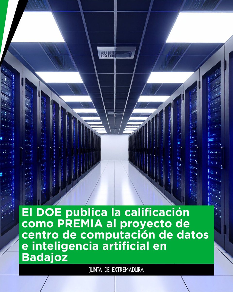 🏅🚀 El DOE publica la calificación como PREMIA al proyecto de centro de computación de datos e inteligencia artificial en Badajoz.

✅ Con esta declaración ya son doce los proyectos estratégicos reconocidos como PREMIA en la región.

👉 Más info | juntaex.es/w/20251117-el-…