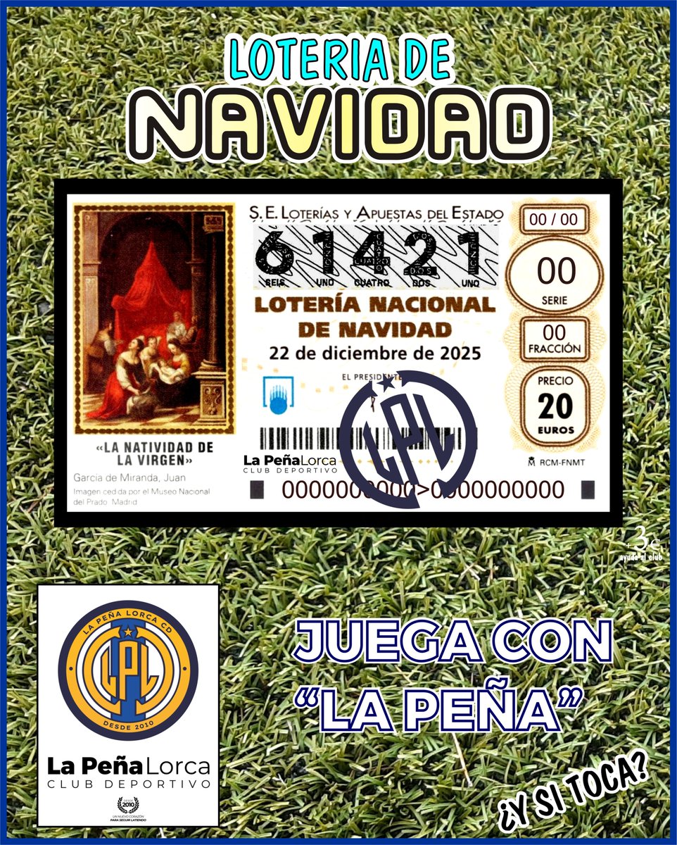 la_plorcacd's tweet photo. 𝐋𝐎𝐓𝐄𝐑𝐈𝐀 𝐃𝐄 𝐍𝐀𝐕𝐈𝐃𝐀𝐃 𝟐𝟎𝟐𝟓
...ya tenemos LA SUERTE!!
No te quedes sin el número de Navidad de LA PEÑA LORCA C.D.
Ponte en contacto con cualquier directivo o miembro encargado del club.
JUEGA CON LA PEÑA
¿...𝗬 𝗦𝗜 𝗧𝗢𝗖𝗔?

#UnNuevoCorazón
#paraSeguirLatiendo https://t.co/ALM1jpF6eB